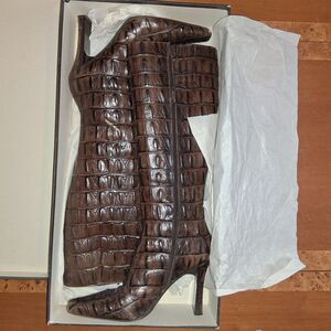 Womens Heels - Via Spiga Afton Crocco Brown Knee High Boots 10M Heeled Leather